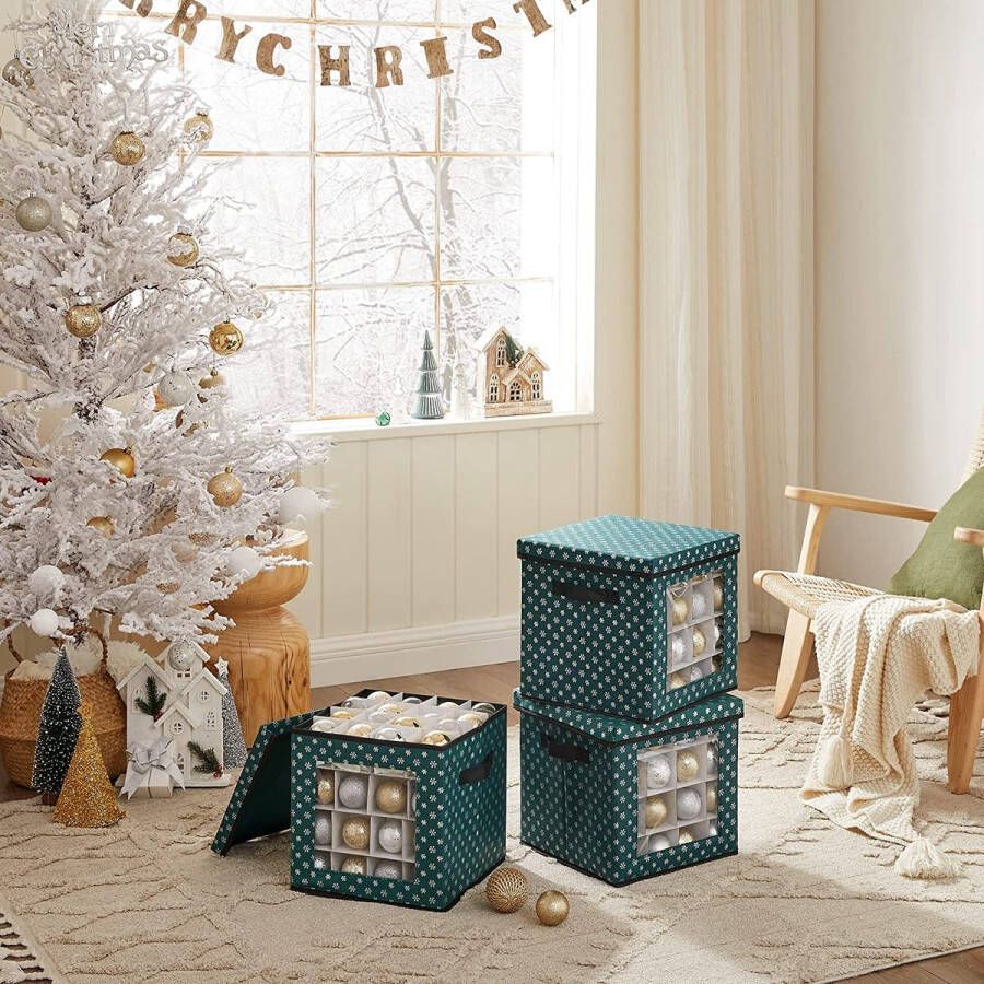 Rootz Living Rootz Kerst Opbergdozen Opbergbox Opvouwbaar 3 Stuks Groen 30 5 x 30 5 x 30 5 cm