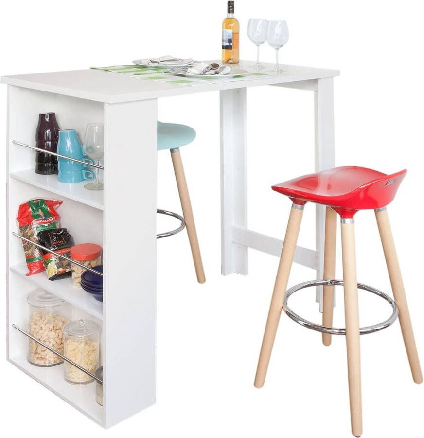 Rootz Living Rootz- Keukeneettafel-Bartafel Salontafel met 3-laags opbergrek Wit