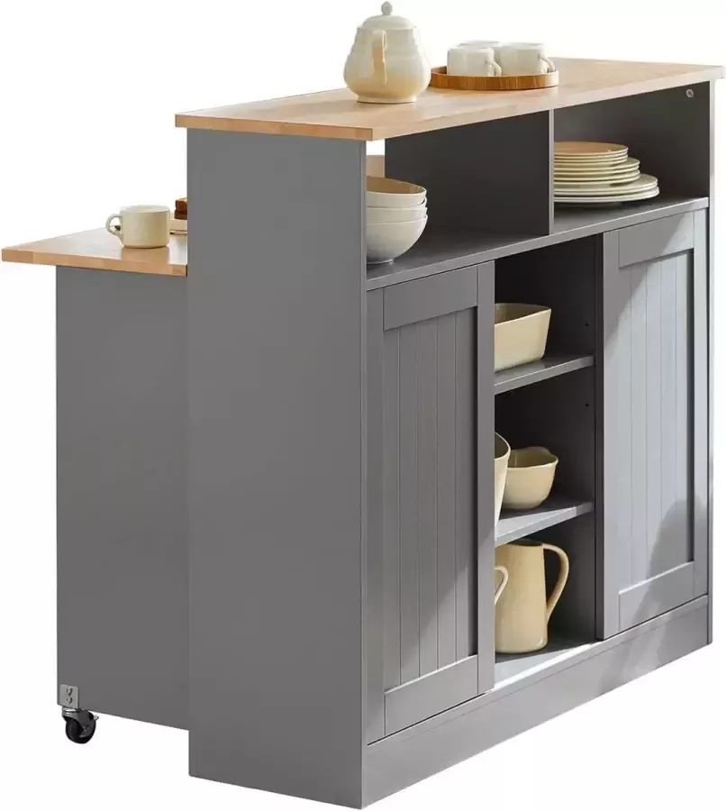 Rootz Living Rootz Kitchen Island Sideboard with 2 Sliding Doors and Foldable Worktop Kitchen Dining Room Sideboard Storage Cabinet Cupboard