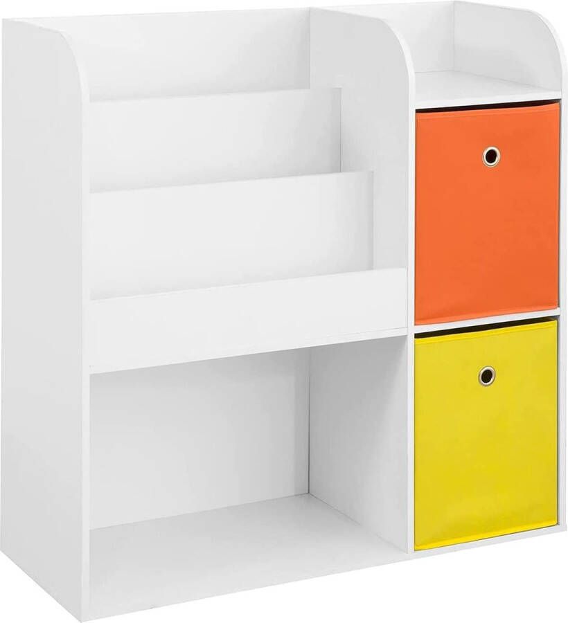 Rootz Living Rootz Kinderen Kinderboekenkast Boekenplank Speelgoedopslageenheid Opslagdisplay Plankorganisator met stoffen laden