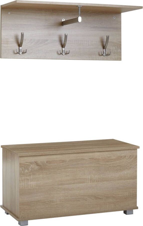 Rootz Living Rootz garderobekast met schoenenlade Sonoma eiken design Kapstok Modern Wandgarderobeset hal Garderobepaneel met plank Halgarderobe hout