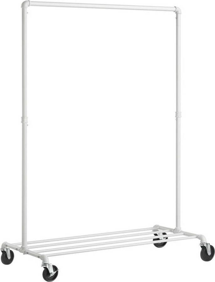 Rootz Living Rootz Kledingrek op Wielen Verrijdbaar Kledingrek Wandgemonteerd Kledingrek Heavy Duty Kledingrek Staal Wit 100 x 49 x 163 cm (L x B x H)