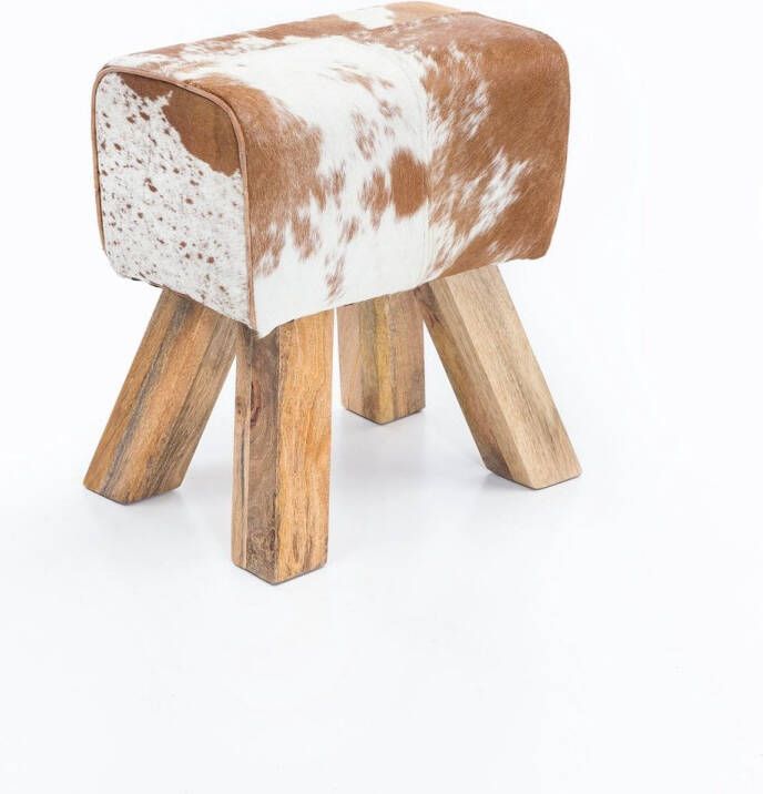 Rootz Living Rootz Kruk Poef Voetenbank Geitenleer Mangohout Bruin Wit Springbok
