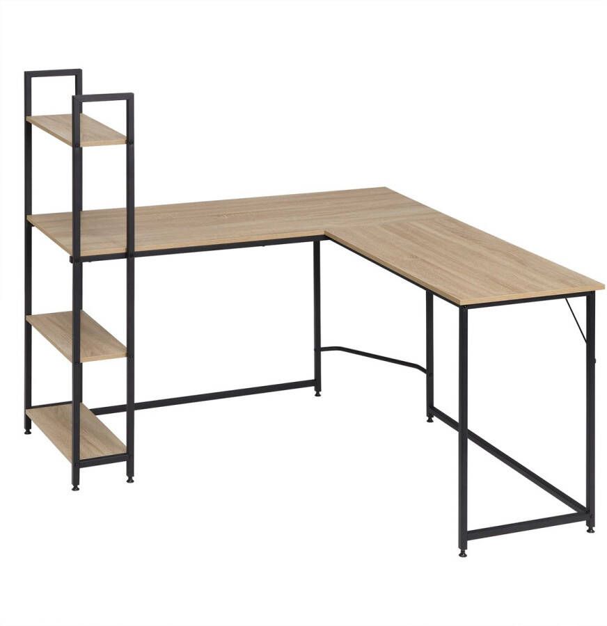 Rootz Living Rootz L-vormig bureau Hoekwerkstation Kantoortafel Gamingoppervlak Studiestation Thuiswerkruimte Computerstandaard Licht eiken + zwart 138x50cm & 88x50cm