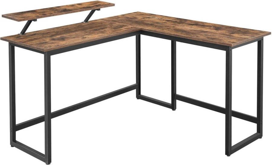 Rootz Living Rootz L-vormig bureau met schermstandaard voor studeren gamen werken verstelbare poten metalen frame rustiek bruin (140 x 130 x 76 91 5 cm)