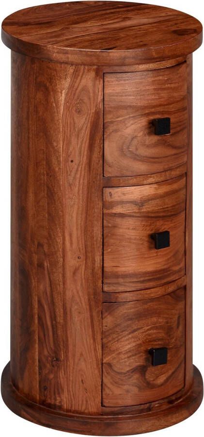 Rootz Living Rootz Ladekast Bijzettafel Dressoir 3 Laden 65 cm Massief Hout Bijzetkast Bruin