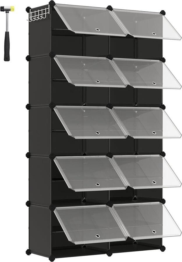 Rootz Living Rootz 10 Compartment Black Storage Shelf Organizer Rack Plastic Shelving ABS Plastic Steel Frame 32cm x 165cm x 125cm