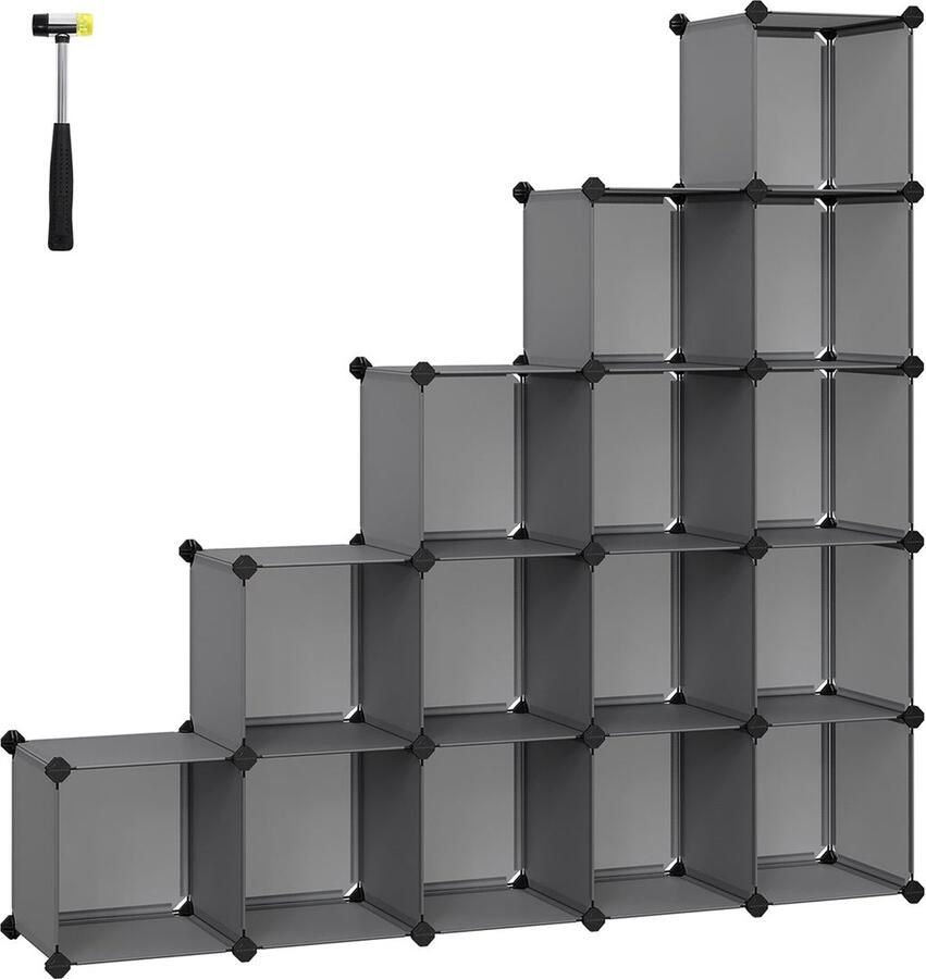 Rootz Living Rootz 15 16 Cube grijze opbergorganisator plastic kubussen modulaire kledingkast robuust 153 cm x 31 cm x 153 cm