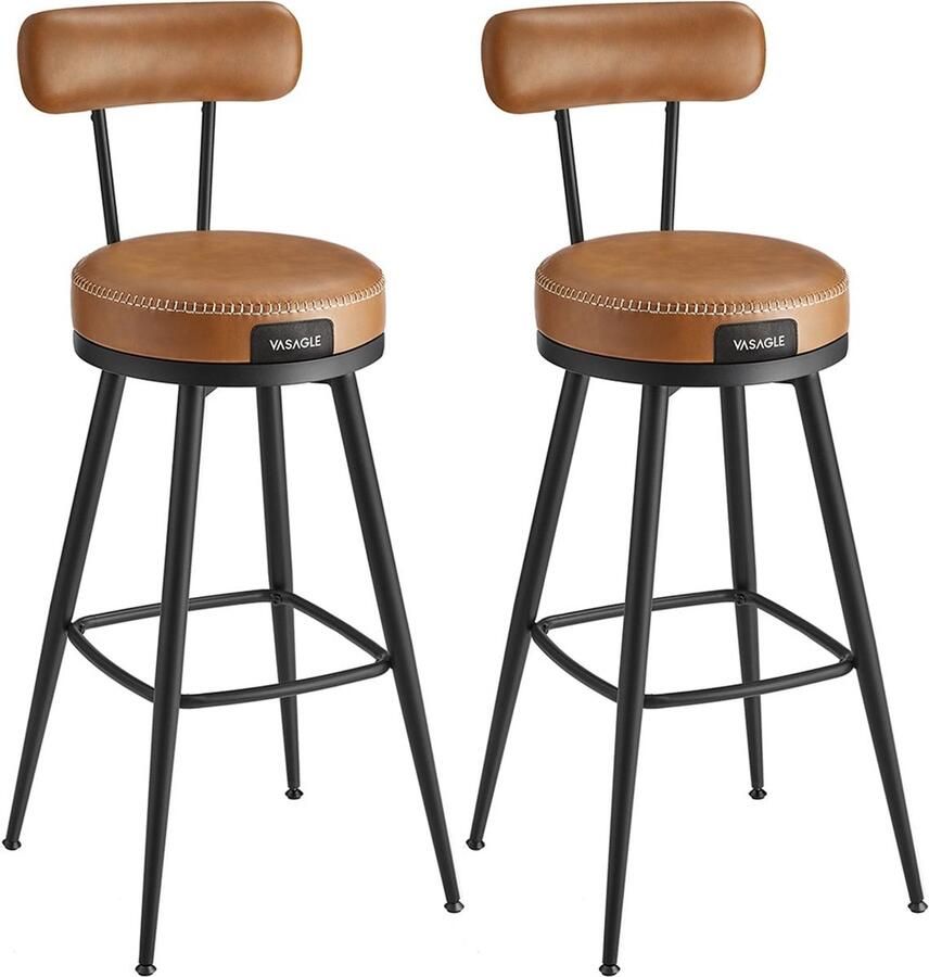 Rootz Living Rootz 2 Barstoelen Set Barkrukken Keukenkrukken Stalen Frame 58D Schuim Zitting PU Leer 57cm x 57cm x 101cm