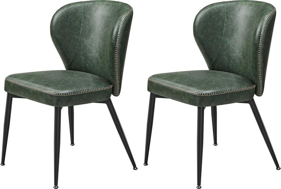 Rootz Living Rootz 2-delige bosgroene eetkamerstoelenset keukenstoel gestoffeerde stoelen stalen frame hoog elastisch schuim PU-leer multiplex 55 cm x 52 cm x 79 cm