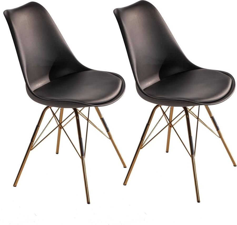 Rootz Living Rootz 2-delige set eetkamerstoelen keukenstoelen Scandinavisch design gestoffeerde zitting gouden poten 48 cm x 85 cm x 58 cm