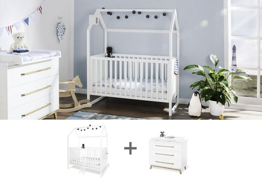 Rootz Living Rootz 2-delige set huisbed en commode kinderbed kinderkamermeubilair converteerbaar en ruimtebesparend 147 cm x 82 cm x 175 cm