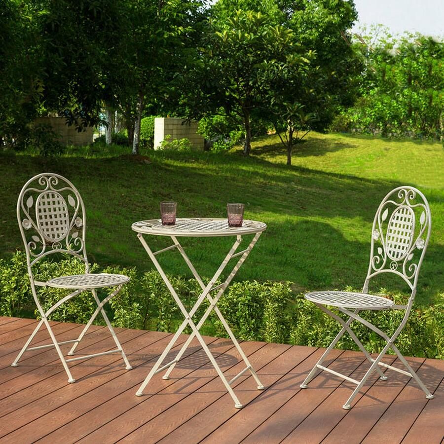 Rootz Living Rootz 3-delige balkontafelset tuinmeubelset klaptafel en stoelen duurzaam metaal gepoedercoat gebruik binnen en buiten krasbestendige voeten tafel: 60 cm x 77 cm stoelen: 42 cm x 95 cm x 55 cm