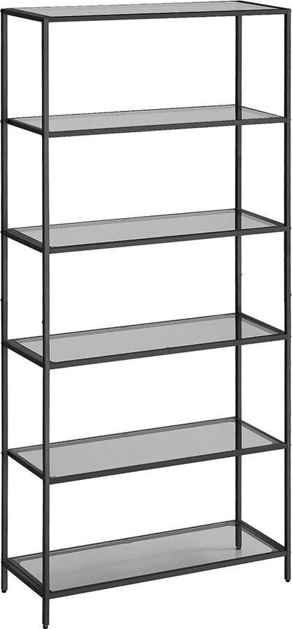 Rootz Living Rootz 3-laags metalen en glazen plank boekenkast opbergrek leisteengrijs-inktzwart stijlvol ontwerp stevige constructie eenvoudige montage 30 cm x 80 cm x 177 3 cm