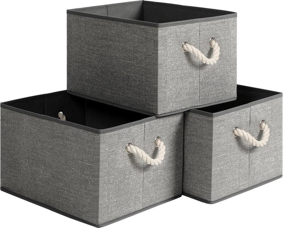 Rootz Living Rootz 3-pack grijze opbergdozenset kartonnen organizer bakken van niet-geweven stof katoenen handvatten lichtgewicht compact duurzaam 40 cm x 30 cm x 25 cm