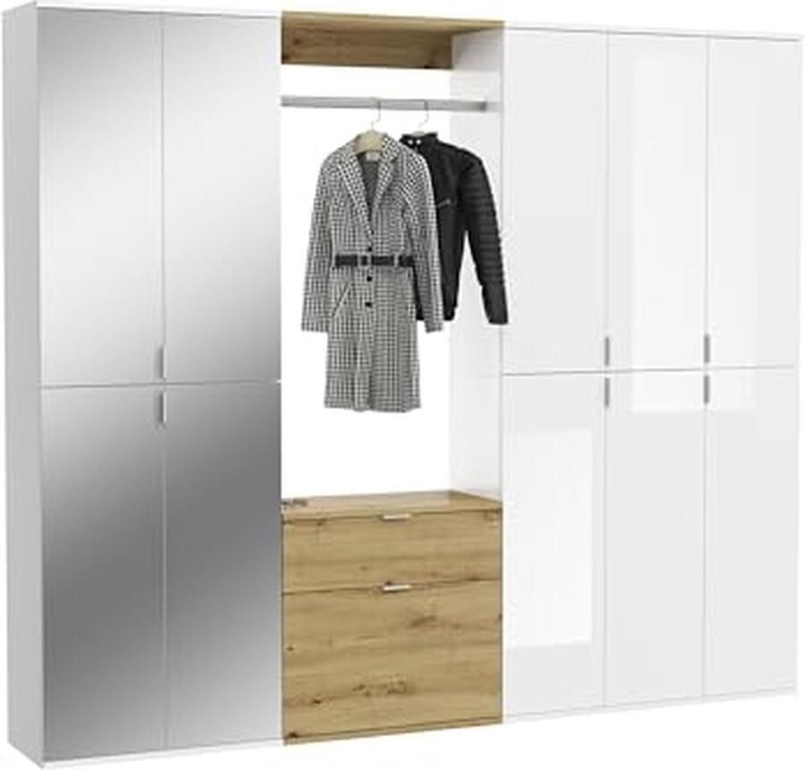 Rootz Living Rootz 4-delige combinatiekast Wit Glans Spiegel Artisan Oak Ruime opbergruimte 213 cm x 193 cm x 34 cm