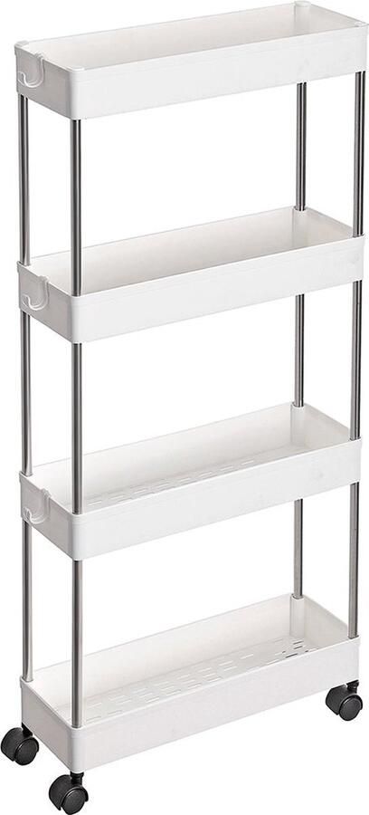 Rootz Living Rootz 4 Tier Serving Trolley Storage Cart Organizer Rack PP Plastic Shelves Iron Tubes Compact Size White 40cm x 13.5cm x 86cm