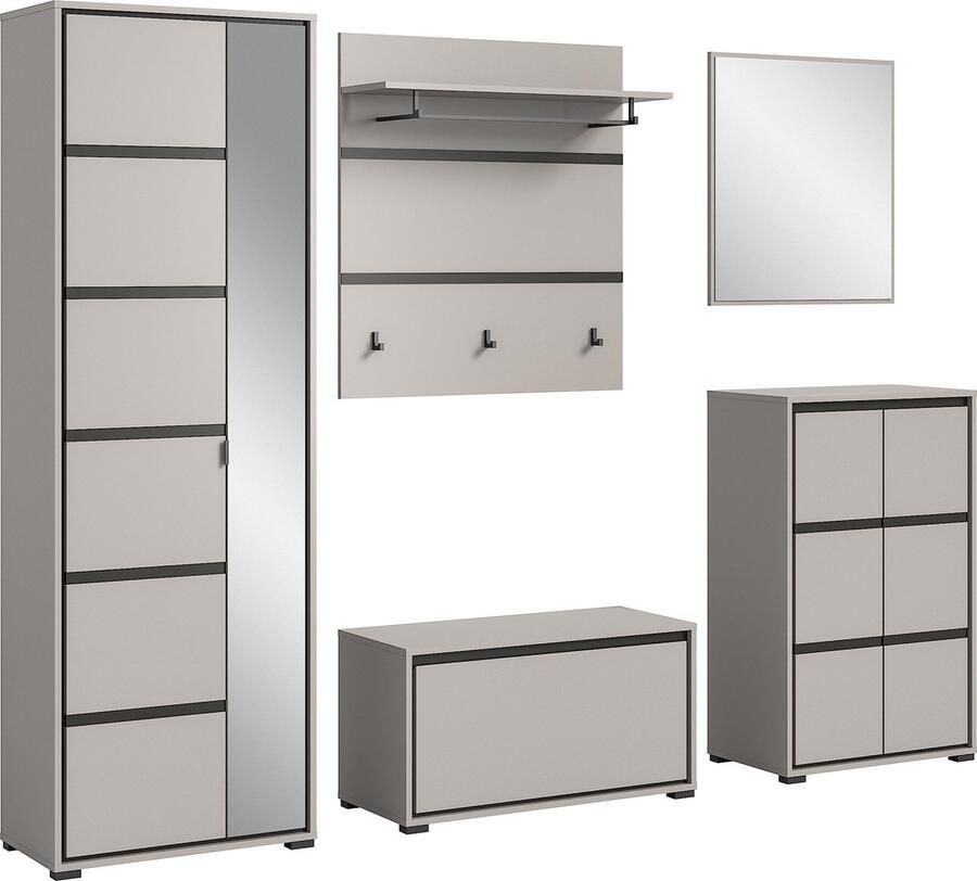 Rootz Living Rootz 5-delige kledingkast Grijs Kastorganisatieset Modern design 100 cm x 140 cm FSC gecertificeerd duurzaam meubilair