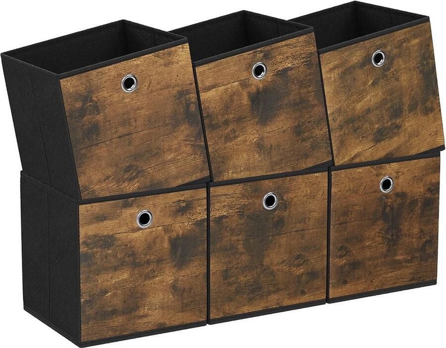 Rootz Living Rootz 6-pack opbergdozenset Vintage bruin-zwart kartonnen organizer bak van niet-geweven stof Oxford stoffen container lichtgewicht duurzaam ruim 26 cm x 26 cm x 28 cm - Foto 2