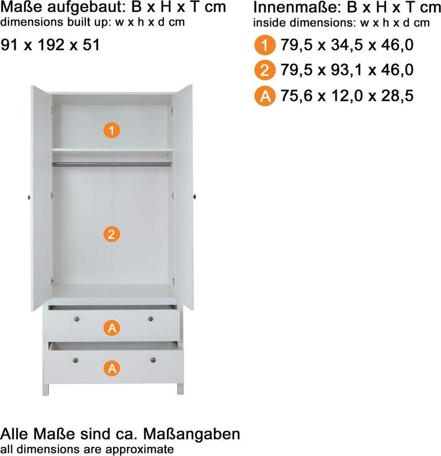 Rootz Living Rootz Babykamerkast Kinderkast Babykast Kinderkast Peuteropbergmeubel Kinderorganisator Commode voor pasgeborenen Wit 91 x 192 x 51 cm