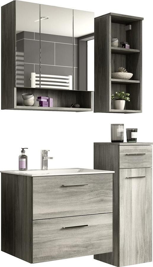 Rootz Living Rootz Badkamermeubelset Onderkast Wastafel Rookzilver Hout 100cm x 170cm Tijdloos design Ruimtebesparend FSC gecertificeerd