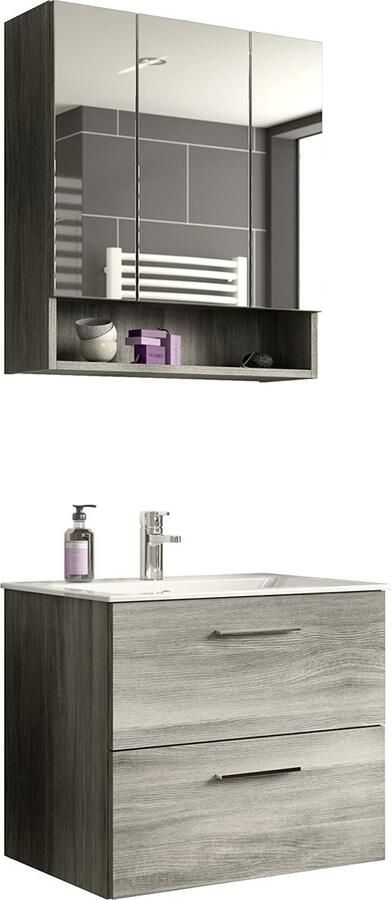 Rootz Living Rootz Badkamermeubelset Wastafelonderkast Modulaire Badkamerset Houtmateriaal Rookzilver 60cm x 150cm