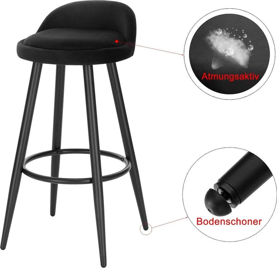 Rootz Living Rootz Barkruk Tegenzit Bistrostoel Keukenkruk Fluweel Baars Zitbank Hoge stoel Zwart 28 0x15 4x8 7 inch