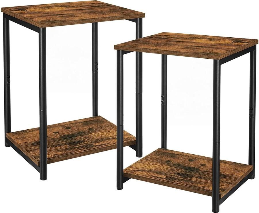 Rootz Living Rootz Bijzettafels Set Van 2 Nachtkastjes Salontafels Bruin Zwart Bewerkt Hout Metaal 40 x 30 x 50 cm