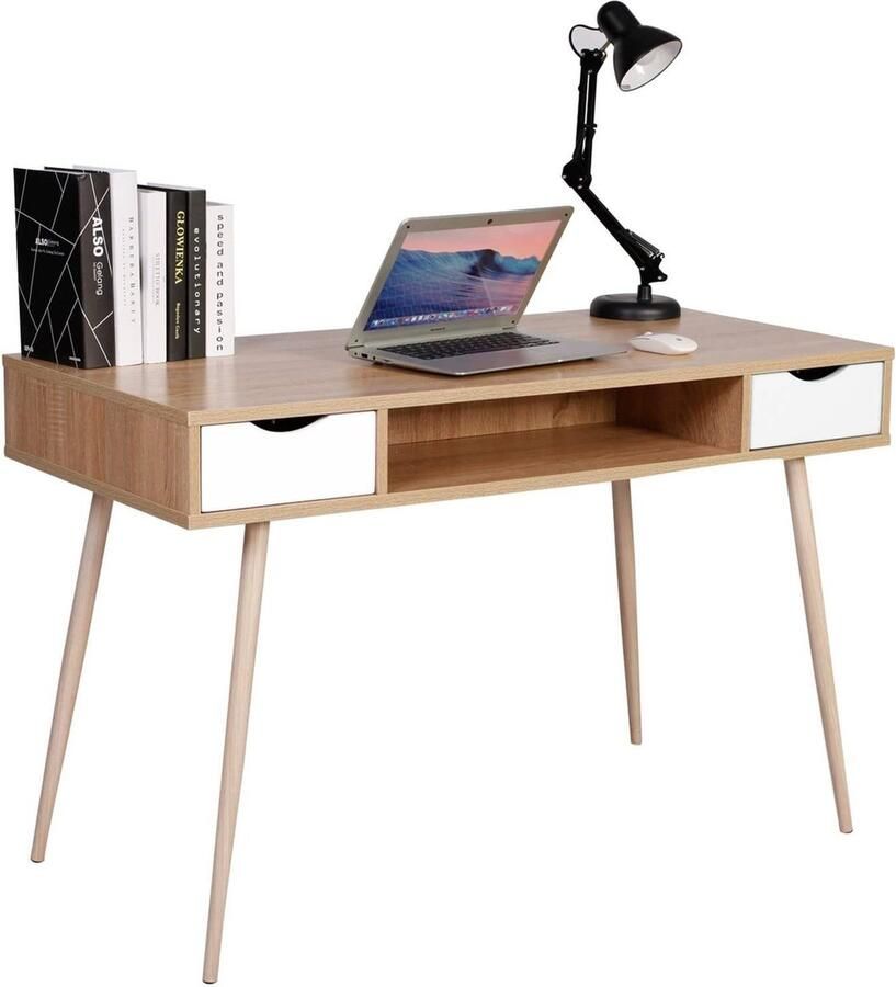 Rootz Living Rootz bureau van synthetisch hout met eikeneffect Scandinavische computertafel studeer- en werkbureau gamingbureau materiaal van E1-kwaliteit 120 cm x 77 cm x 58 cm