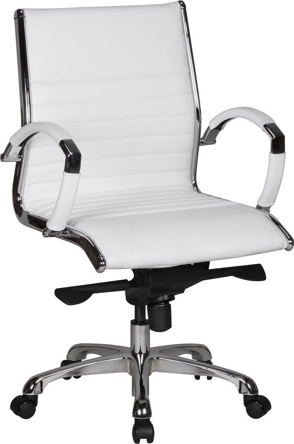 Rootz Living Rootz Bureaustoel Echt leer Ergonomisch ontwerp Armleuningen hoogglans chroom Verstelbaar Multiblock-mechanisme 60cm x 60cm x 97-107cm