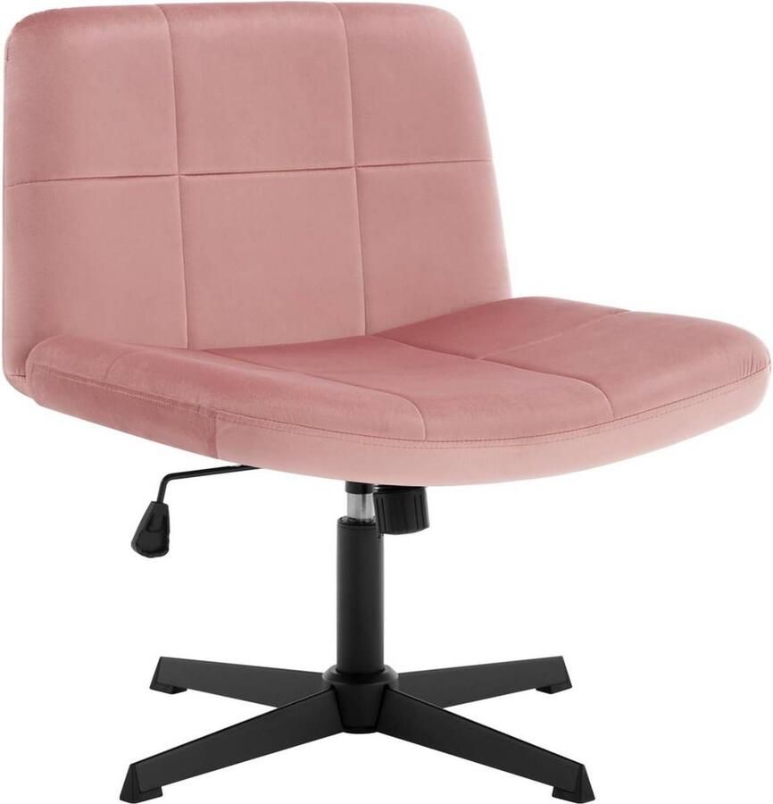 Rootz Living Rootz Bureaustoel met brede zitting Ergonomische bureaustoel Verstelbare draaistoel Comfortabel stijlvol multifunctioneel Roze fluweel 64 cm x 49 5 cm x 41-53 cm