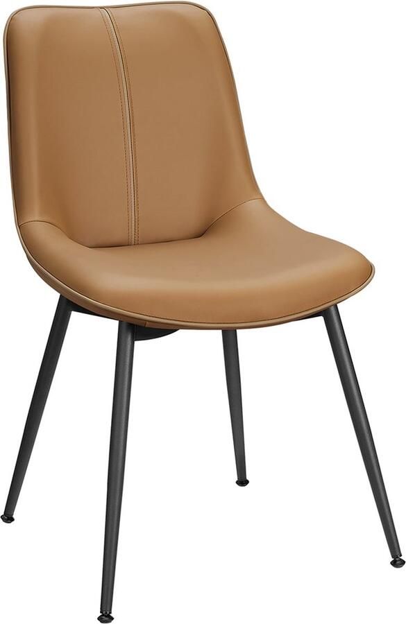 Rootz Living Rootz Caramel Brown Eetkamerstoel Keukenstoel Gestoffeerde stoel Constructie van multiplex en staal Comfortabele schuimvulling 56 cm x 50 cm x 81 cm