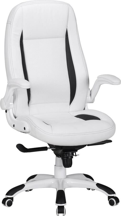 Rootz Living Rootz Directiestoel Hoogglans Kunstleer Witte Bureaustoel Comfortabel Verstelbaar Opvouwbaar 72 cm x 58 cm x 122-128 cm