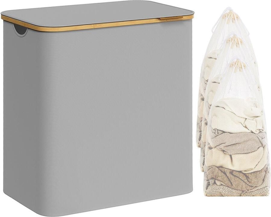 Rootz Living Rootz Dove Grey Opvouwbare wasmand Kledingmand Opvouwbare opbergbak 600D Oxford-stof Bamboe Glasvezelstaven Lichtgewicht Duurzaam Draagbaar 60 cm x 38 5 cm x 70 5 cm