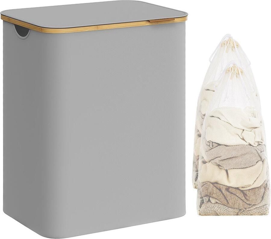 Rootz Living Rootz Dove Grey Wasmand Kledingmand Opbergbak 600D Oxford Doek Bamboe Glasvezelstaven Lichtgewicht Duurzaam Draagbaar 52 cm x 38 5 cm x 70 5 cm