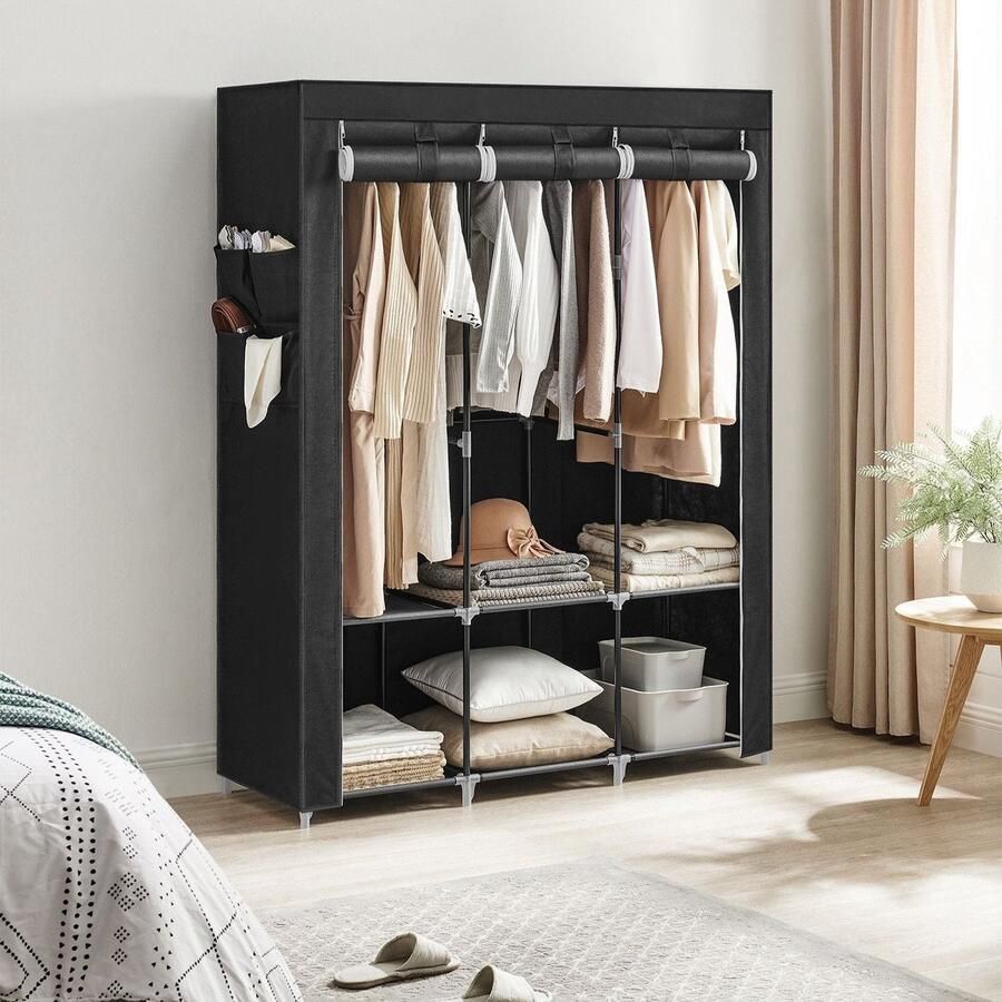 Rootz Living Rootz Draagbare Zwarte Kledingkast Kastorganisator Kledingopslag Stalen frame Niet-geweven stof Plastic verbindingsstukken 45 cm x 130 cm x 167 cm