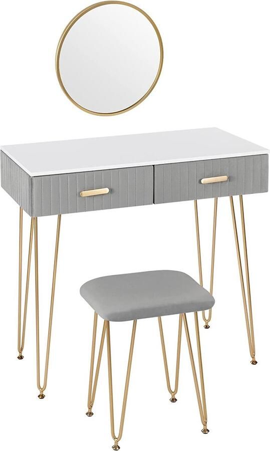 Rootz Living Rootz Elegante kaptafelset met kruk en spiegel kaptafel make-upbureau voldoende opbergruimte stevige constructie luxe kruk 80 cm x 77 cm x 40 cm
