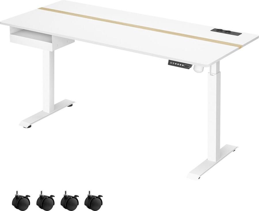 Rootz Living Rootz Elektrisch Sta-bureau Verstelbare tafel Zit-sta-bureau Spaanplaat en staal 70 cm x 160 cm x (72-120) cm Cloud Wit-Gouden Eiken