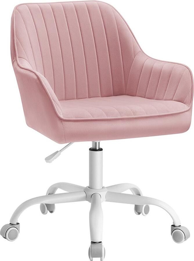 Rootz Living Rootz Fluwelen Bureaustoel Rolstoel Memory Foam Vulling 64cm x 62cm x (80-90)cm Pastelroze