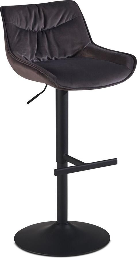 Rootz Living Rootz Fluwelen Grijze Barkruk Keukenkruk Draaistoel Hoog Comfort Design Verstelbare Hoogte 360° Rotatie 45cm x 55cm x 86-106cm