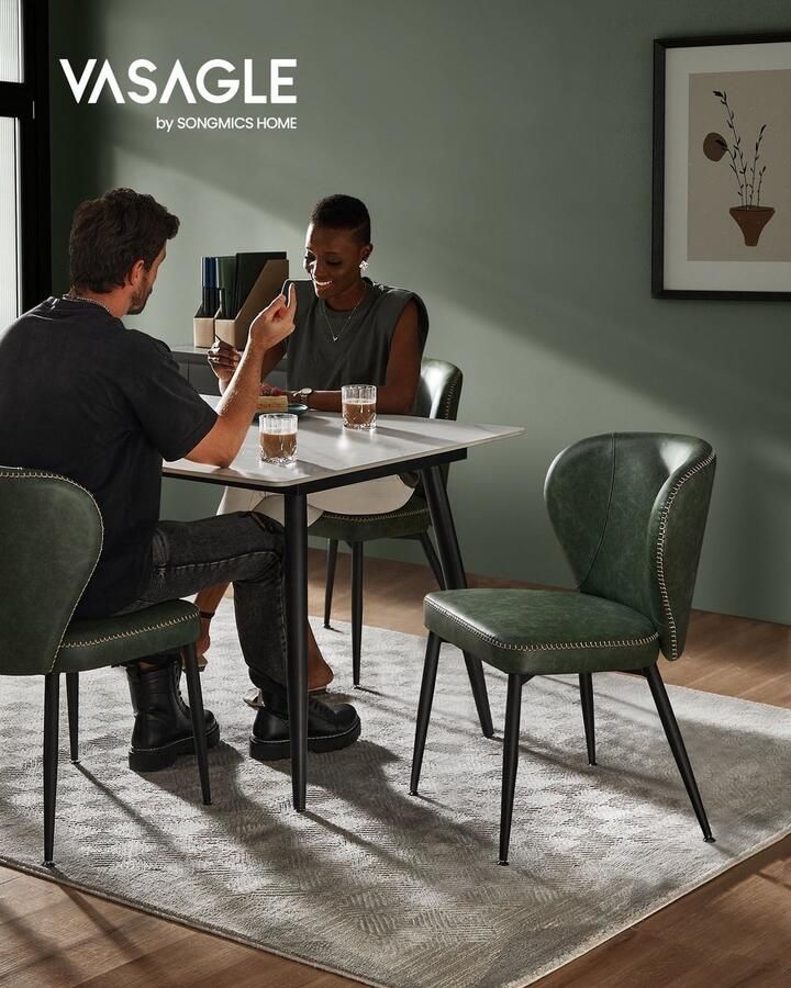 Rootz Living Rootz Forest Green Eetkamerstoel Keukenstoel Gestoffeerde stoel Stalen frame Hoog elastisch schuim PU-leer Multiplex 55cm x 52cm x 79cm Zithoogte 45cm 8 2kg Max. Capaciteit 120 kg Set van 2 stuks Accessoirepakket Instructies - Foto 2