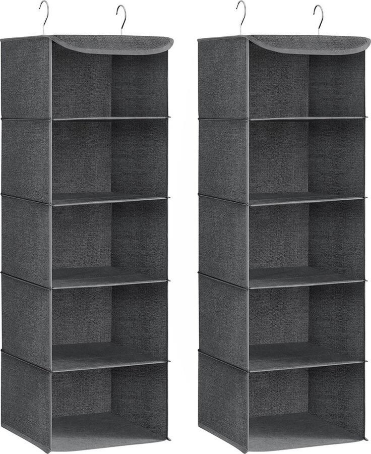 Rootz Living Rootz Grijze Hangende Organizer Set Kastopslag Garderobeorganisator Niet-geweven stof Bamboe inzetstukken Metalen frame Lichtgewicht Ruimtebesparend 30 cm x 30 cm x 90 cm