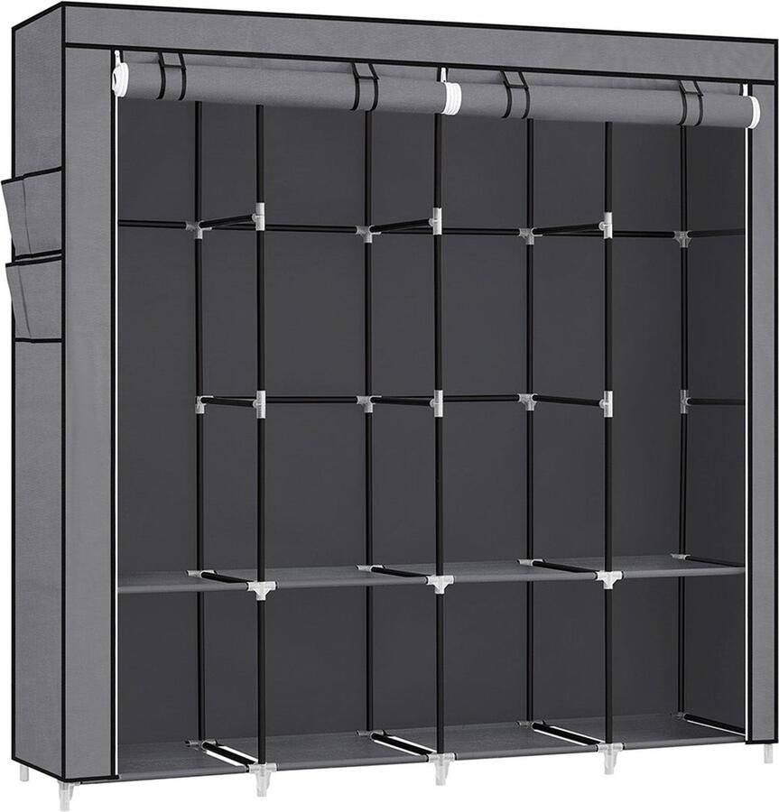 Rootz Living Rootz Grijze Stalen Garderobe Closet Organizer Opbergkast Niet-geweven stof Kunststof 45cm x 170cm x 167cm Robuust kledingrek Stevige planken Eenvoudige montage
