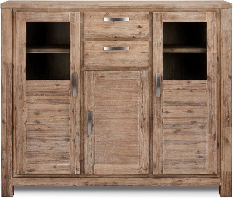 Rootz Living Rootz Highboard Opbergkast Dressoir Massief acaciahout Uitgebreide opbergruimte Duurzame constructie Stijlvol ontwerp 160 cm x 45 cm x 140 cm