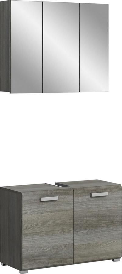 Rootz Living Rootz Houten Badkamermeubelset Zilveren Afwerking 80cm x 185cm x 37cm FSC Gecertificeerd Modulair Ontwerp voor Ruimtebesparing