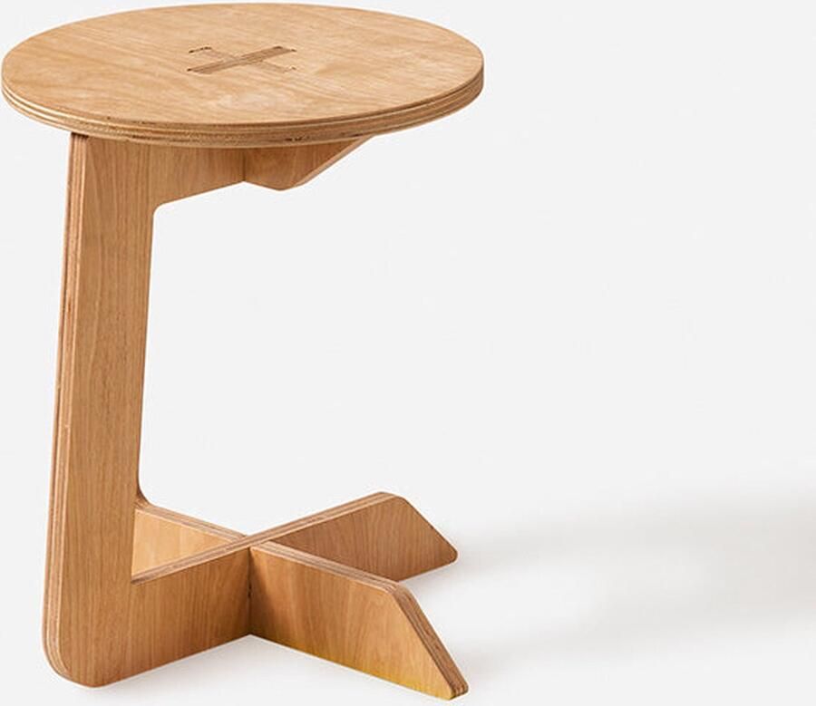 Rootz Living Rootz Houten Bijzettafel Salontafel C-vormige bijzettafel Eenvoudige montage Duurzaam Milieuvriendelijk 37cm x 37cm x 38cm