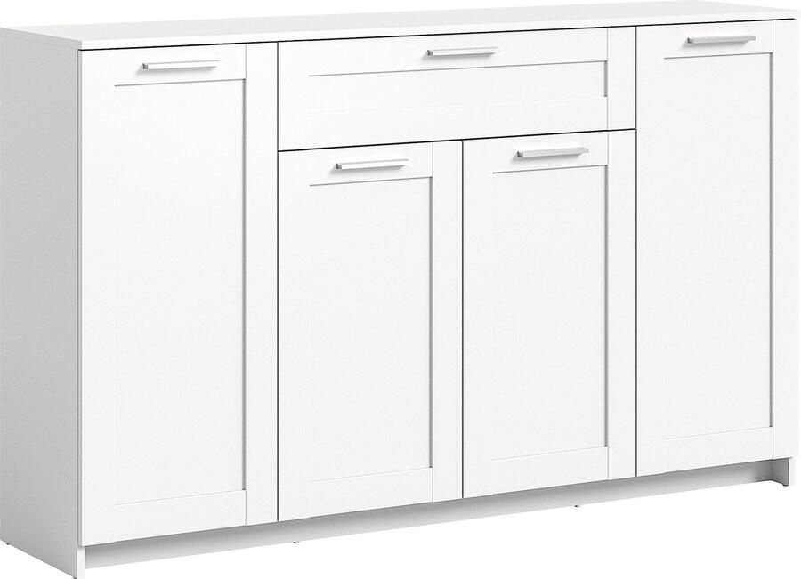 Rootz Living Rootz Ibiza Ladekast Dressoir Wit Hout 156cm x 95cm x 37cm 4 Deuren 1 Lade 5 Planken FSC Gecertificeerd Tijdloos Design