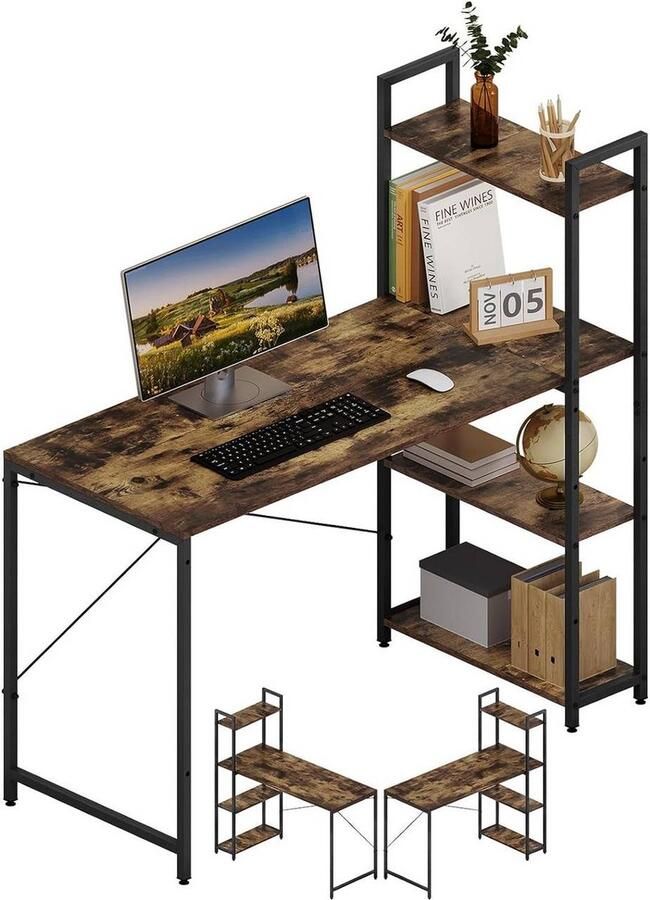 Rootz Living Rootz Industrieel Bureau met Planken Computerbureau Studeertafel X-Stripes Breed tafelblad 120cmx120cmx50cm
