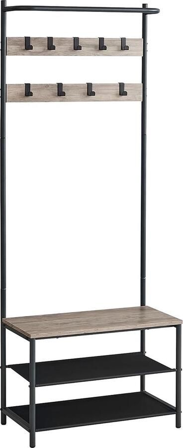 Rootz Living Rootz Kapstok met Anti-Tip Kledingkast Organizer Vrijstaande Kapstok Spaanplaat Staal Polyester Greige Zwart 32 2 cm x 64 cm x 180 cm Heavy Duty Eenvoudige montage Ruimtebesparend