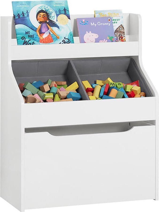 Rootz Living Rootz Kinderboekenplank met speelgoedkist Opbergorganisator Kinderboekenkast MDF en stoffen constructie Eenvoudige montage 63 cm x 80 cm x 32 cm